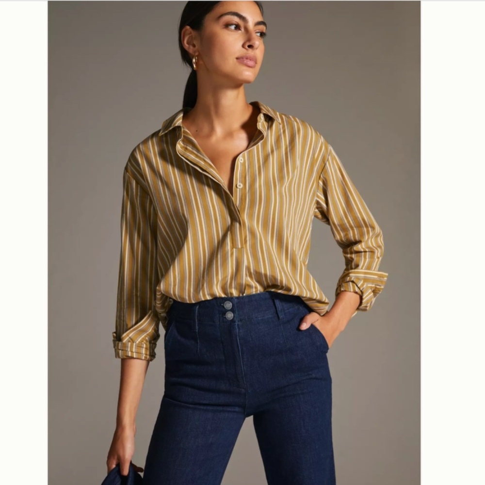 By Anthropologie Side-Button Tunic Stripe Blouse Size S